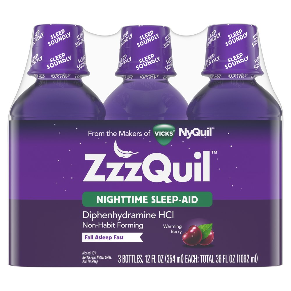 ZzzQuil Nighttime Sleep Aid Liquid by Vicks, Warming Berry Flavor, 36