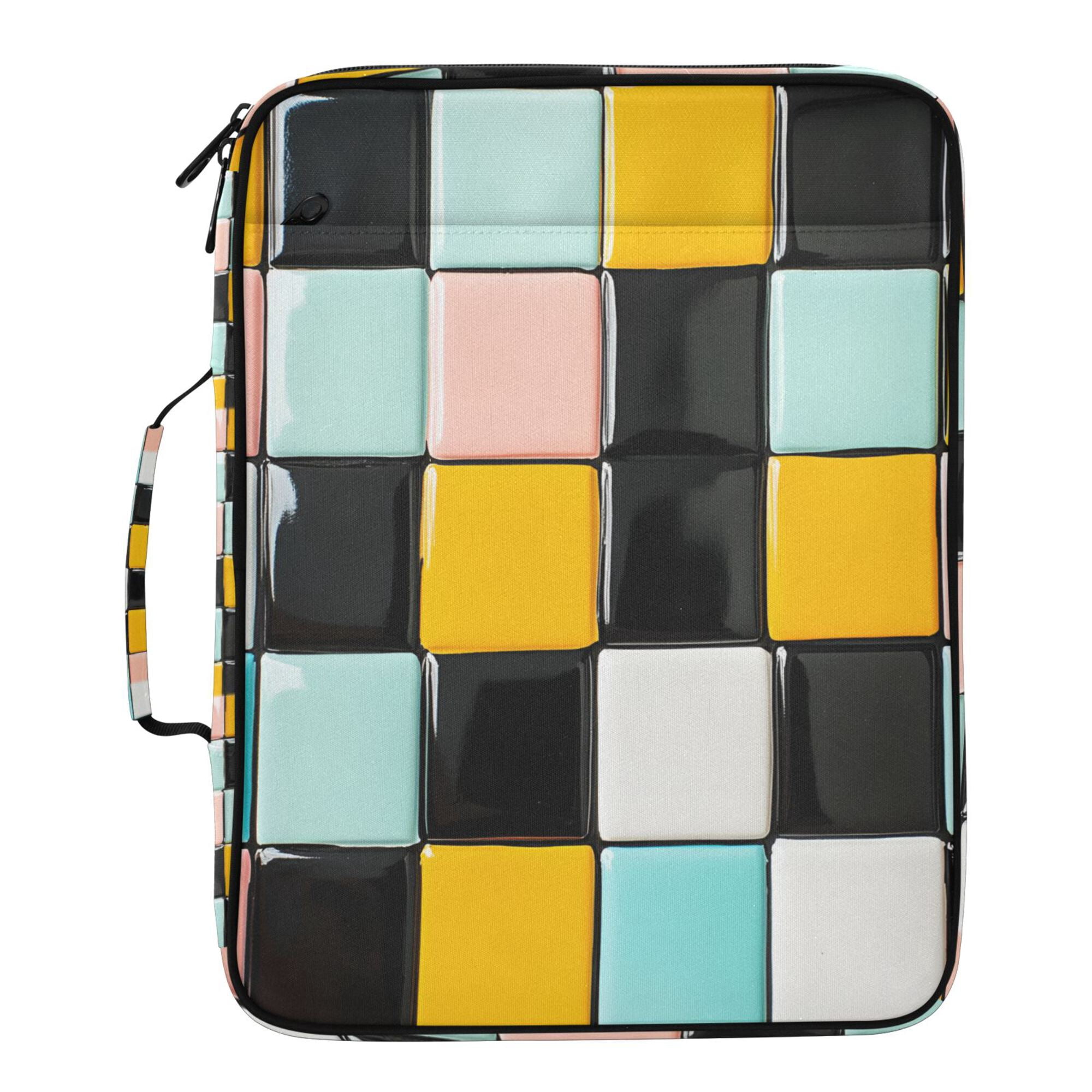 FORMRS Accordion File Folder A4 Size 7-Pocket Expanding Document Organizer Bag with 3 Ring Binder, Yellow Checkered Pattern
