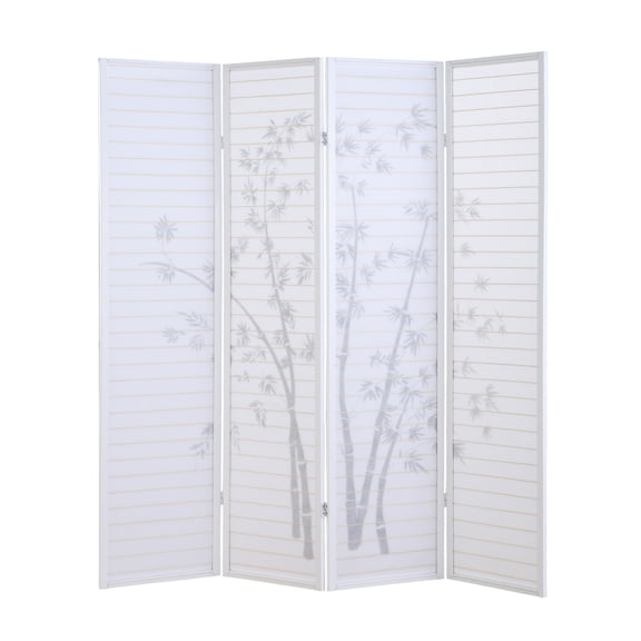 Roundhill Furniture Bamboo Print 4 Panel Room Divider, White