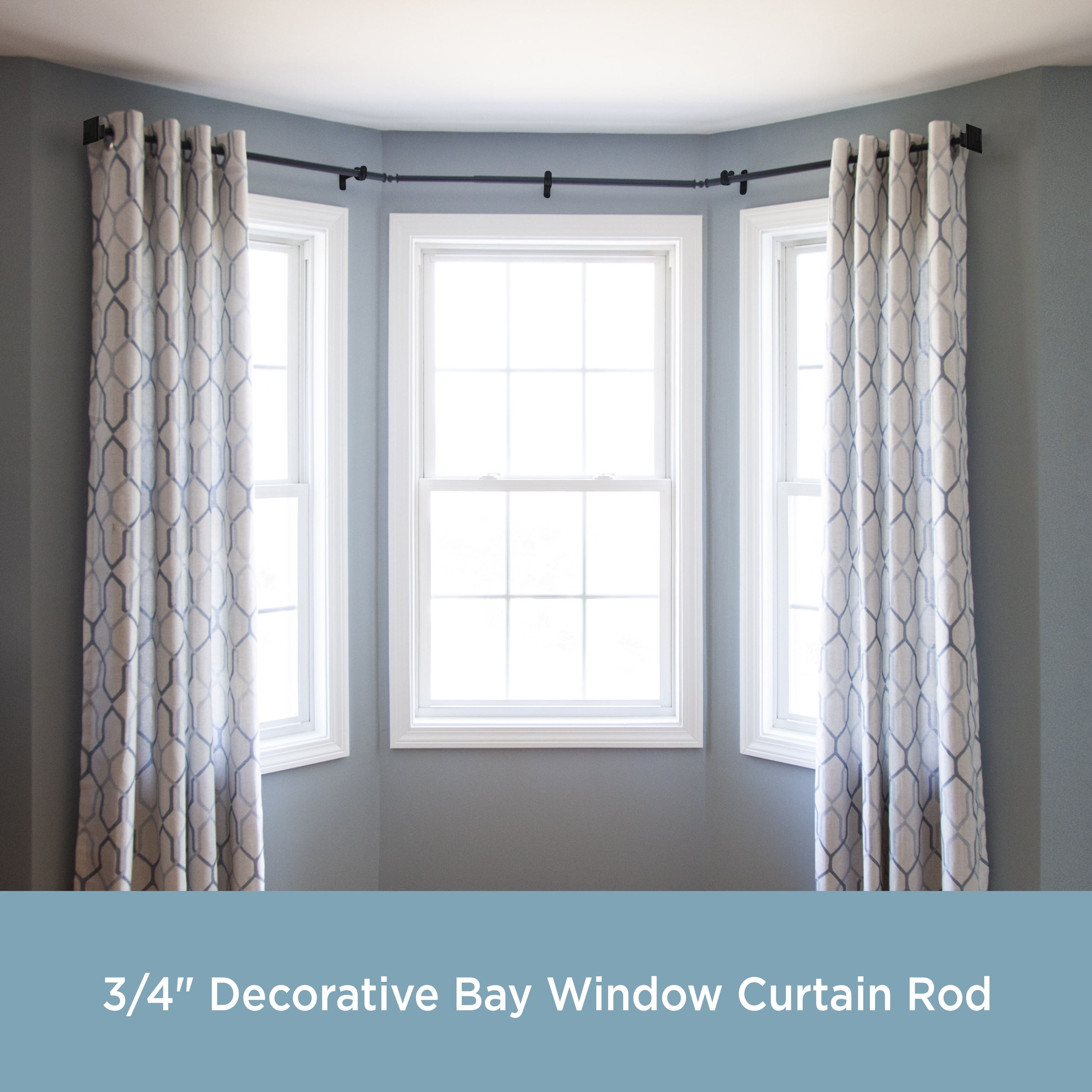 Kenney Mission Decorative Steel Bay Window Curtain Rod, 78-144" Adjustable Length, 3/4" Dia., Black