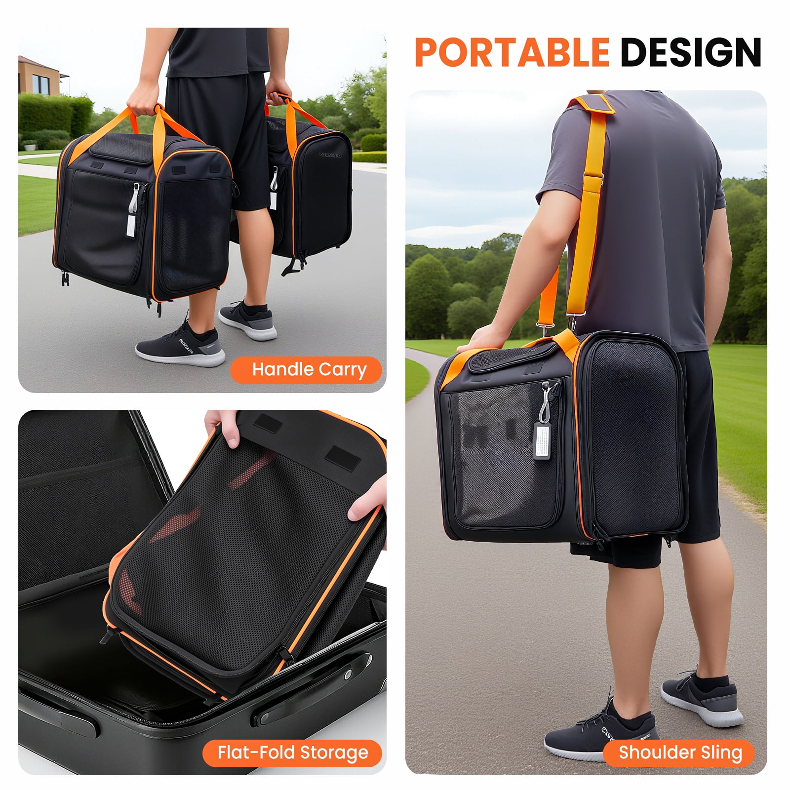 WheelX Portable Double Cat Carrier with Box for Multiple Animal 38x18x15in Large Cat Carrier with Safety Locking Zippers for Long Distance Travel