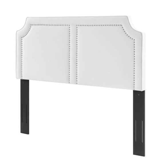 Headboard, Nailhead, Full Queen Size, White, Velvet, Modern Contemporary, Mid Century Bedroom Master Guest Suite Room