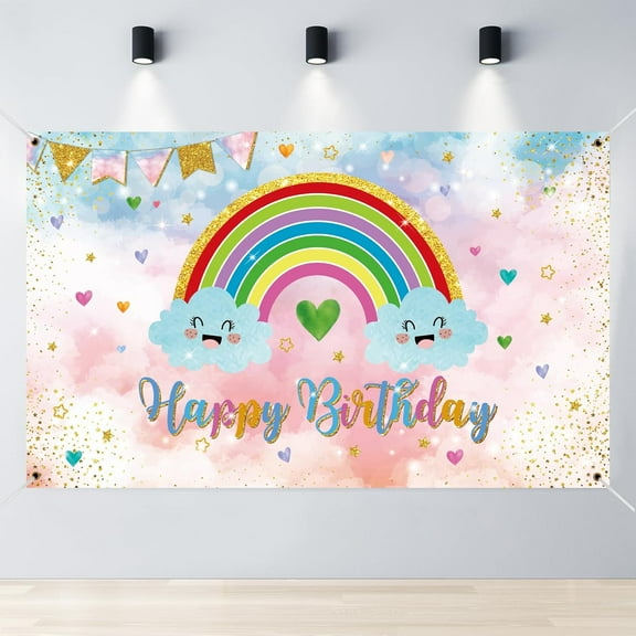 7x5FT Groovy Rainbow Backdrop Rainbow Themed Party Banner Rainbow Happy Birthday Party Supplies Decor for Girls Kids Party Background Decorations Photo Studio Prop