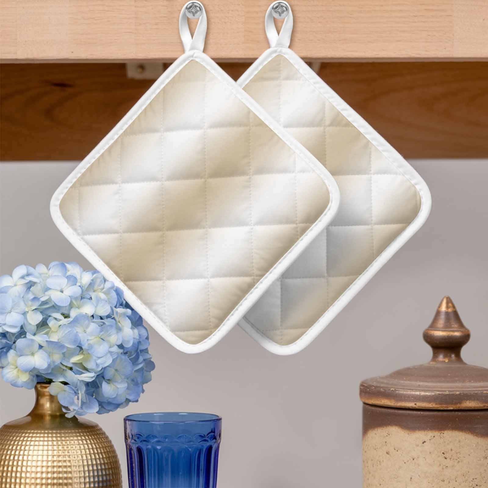 Beige White Ombre Pot Holders for Kitchen Heatproof Potholder, 2 Pack Country Minimalist Abstract Gradient Hot Pads Multipurpose Oven Pads Cloth Potholders Trivet for Cooking and Baking