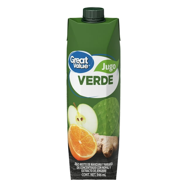 Jugo verde Great Value mixto de manzana y naranja con nopal y jengibre 946 ml
