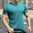 thumbnail image 4 of Men's Muscle T-Shirt Stretch Short Sleeve Bodybuilding Sports Casual Slim Fit T-Shirt, 4 of 6