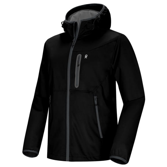 Little Donkey Andy Men's Lightweight Hooded Softshell Jacket for Running Travel Hiking, Windproof, Water Repellent Black Size XL
