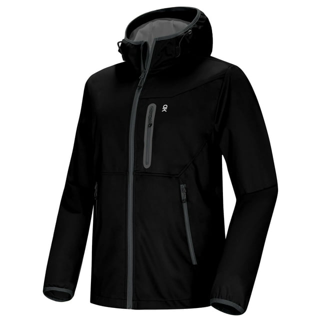 Little Donkey Andy Men's Lightweight Hooded Softshell Jacket for Running Travel Hiking, Windproof, Water Repellent Black Size XL
