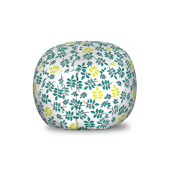 Nature Storage Toy Bag Chair, Botanical Leaves Motif in Spring Summer Tone Foliage Forest Growth, Stuffed Animal Organizer Washable Bag, Large Size, Turquoise and Yellow Green, by Ambesonne