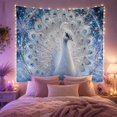 thumbnail image 2 of White Peacock with Snowflakes Against Dark Blue Sky, Majestic Fantasy for Nature Enthusiasts, Winter Wildlife Wall Art, Christmas Gift, Tapestry Wall Hanging for Bedroom and Living Room, 2 of 7