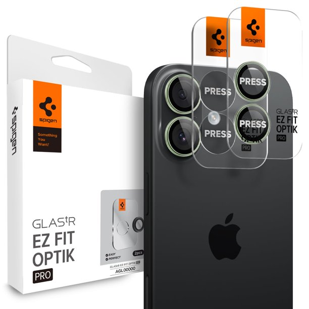 Protector de lente de cámara Spigen GlaStar EZ Fit Optik Pro para iPhone 17, paquete de 2