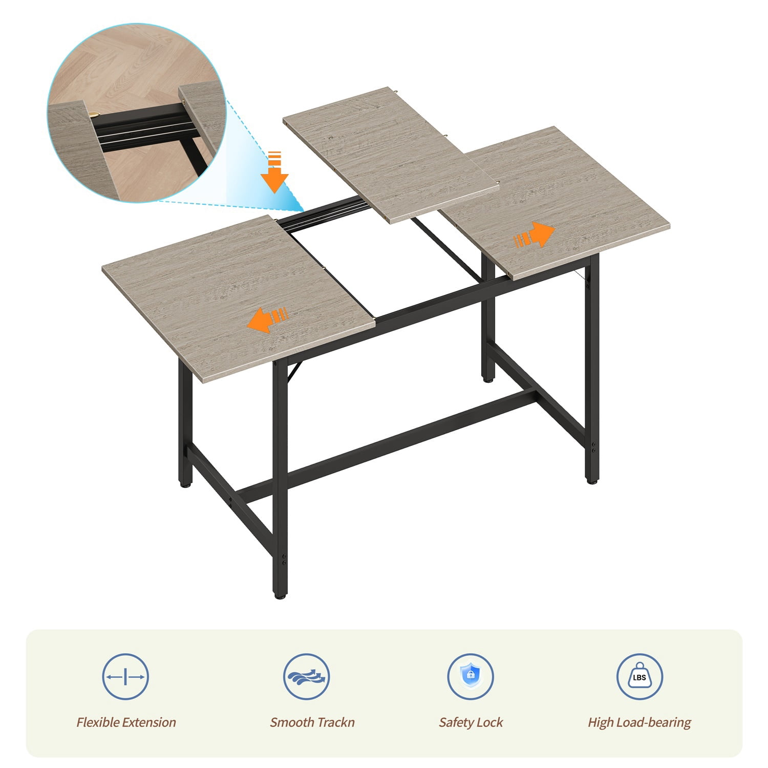 Hommoo 63" Expandable Dining Table Set for 4-8 People, Modern Extendable Kitchen Table with 2 Benches & 2 Stools, Wood Top & Metal Frame, Easy Assembly, Grey