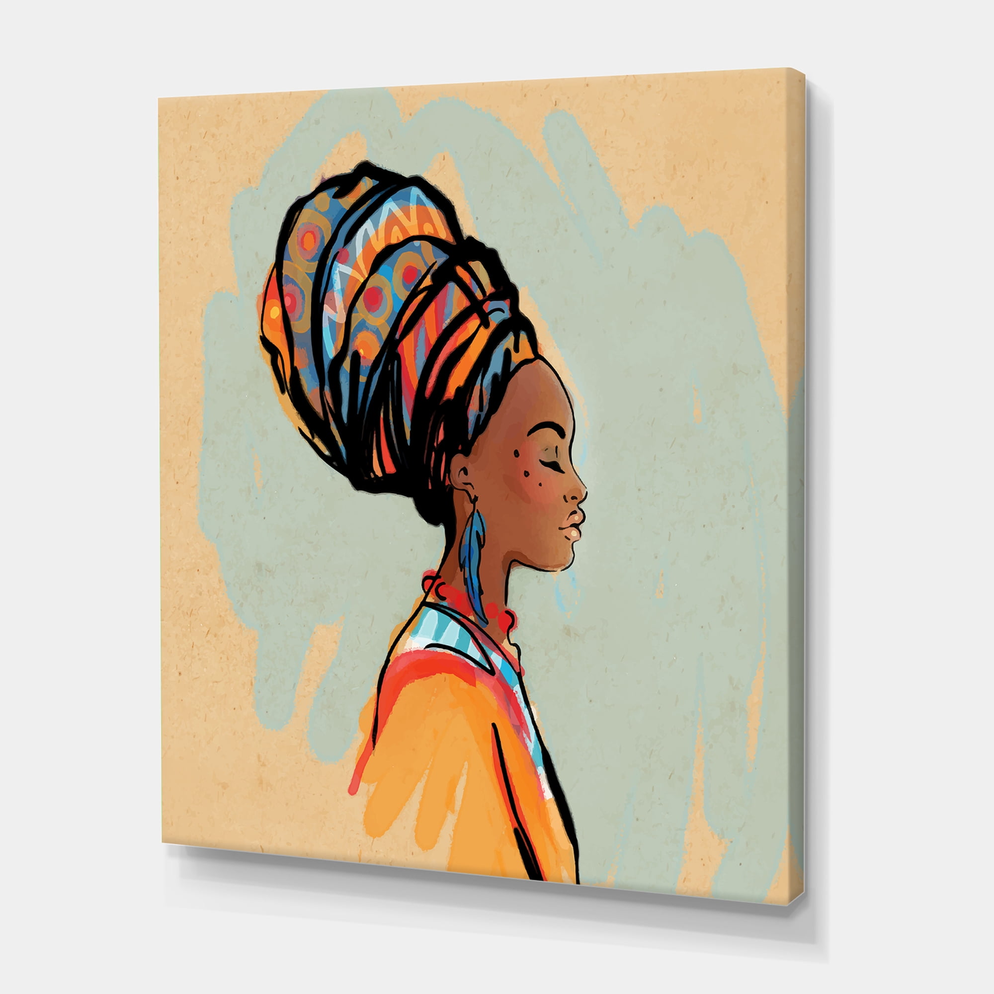 Designart ' Portrait of African American Woman With Turban III ' Modern Canvas Wall Art Print