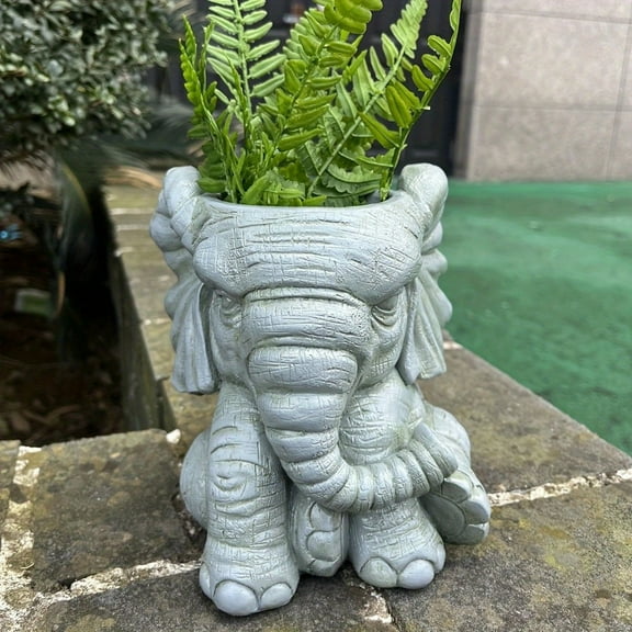 Giunmcul 50% Off Clear Flowers Pot Elephants Statue Concrete Elephants Planter Figurine Outdoor Garden Figure