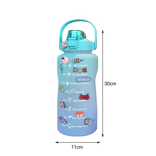 Botella de agua de gran capacidad de 2000 ml Marcador de tiempo Taza de bebida helada (verde) Likrtyny Libre de BPA
