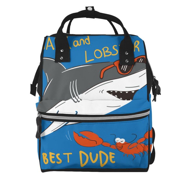 Easygdp Shark With Sunglasses and Lobste para Bolsa de Bebé de Gran Capacidad con Múltiples Bolsillos, Bolsa de Pañales para Padres, Bolsa de Viaje Organizada y Elegante