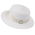 thumbnail image 2 of UTSJKR Womens Flat Crown Fedora Hat with Ruched Satin Rhinestone Buckle Band for Summer Date Night Garden Picnic Lakefront Walk Elegant Foldable Headwear White, 2 of 6