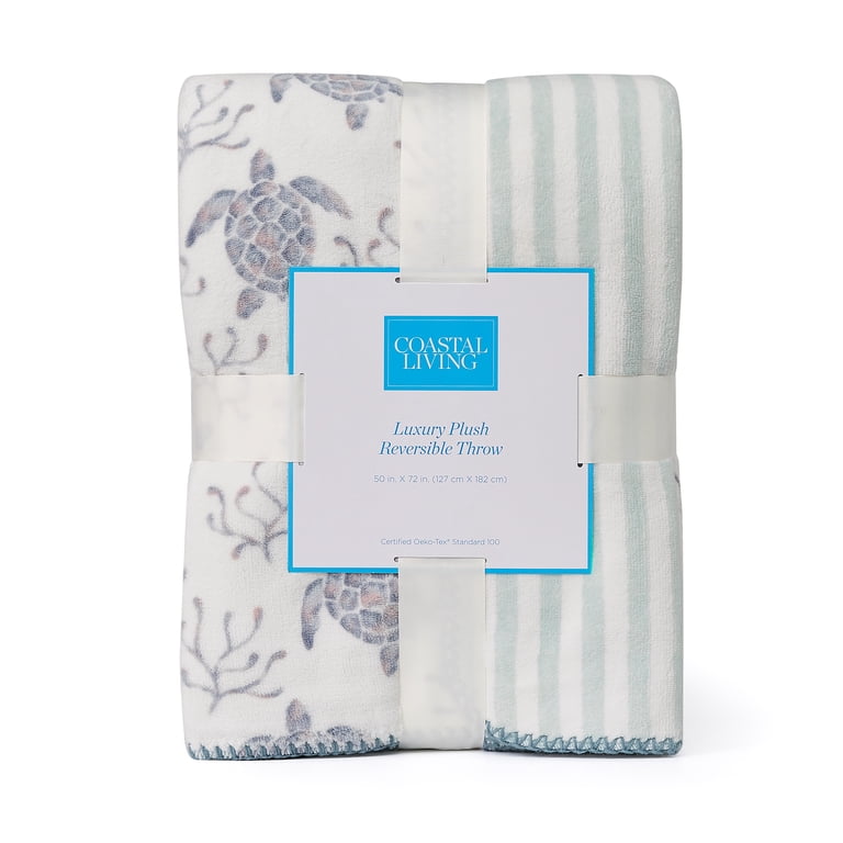 Reversible Plush Fleece Throw Blanket, Blue Coastal Design photo 6