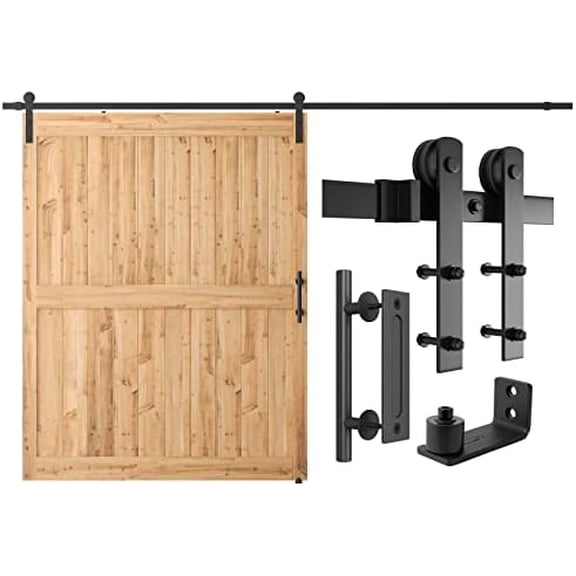 11 FT Heavy Duty Sturdy Sliding Barn Door Hardware Kit, Black, (Whole Set Includes 1x Pull Handle Set & 1x Floor Guide) Fit 66" Wide Door Panel (I Shape Hanger)
