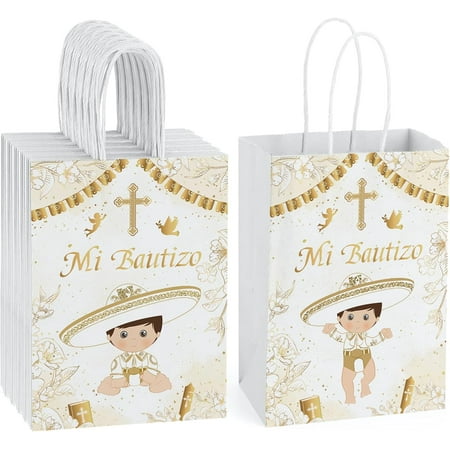 12 Pack Mi Bautizo Gift Bags First Communion Paper Bags for Boy Baptisms Small Gift Bags Religious Party Favor Gift of Christ First Communion Party Mi Bautizo Decorations 6” X 8.5”