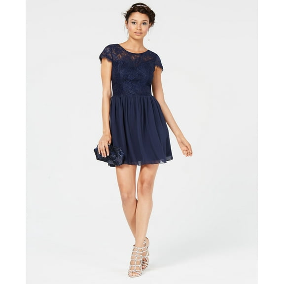 Speechless Juniors Sparkle Lace Contrast Dress Navy 3
