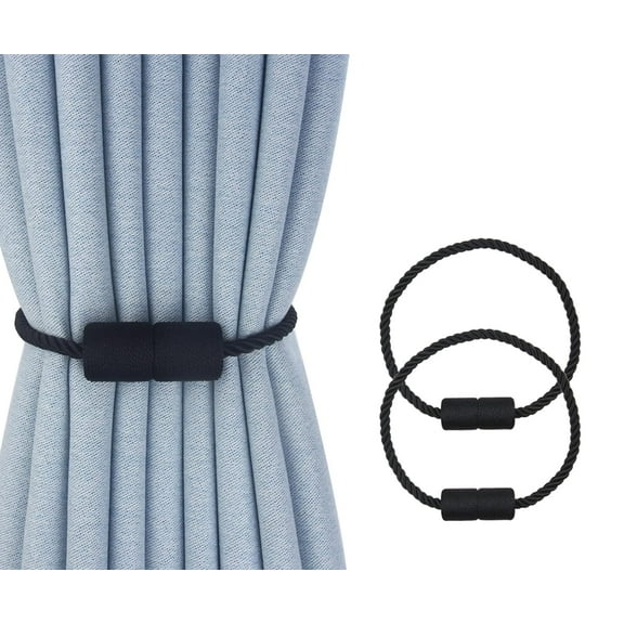 Magnetic Curtain Tiebacks 2 Pack Black Curtain Rope Tieback Curtain Holders for Drapes Modern Tie Backs Decorative Curtain Holdbacks