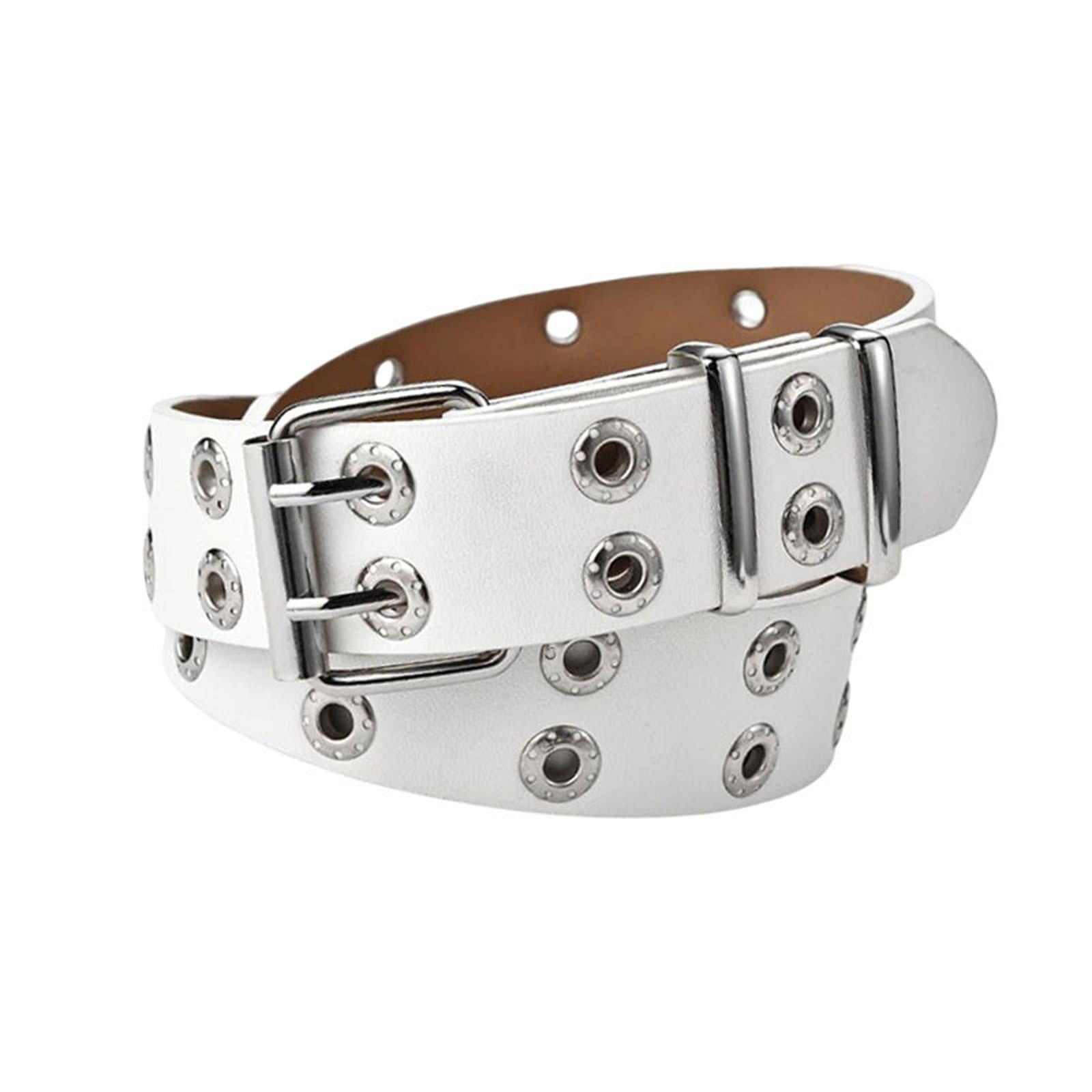 Hollow Women Leather Belt Double Grommet Adjustable Jean Waist Strap Unisex  White