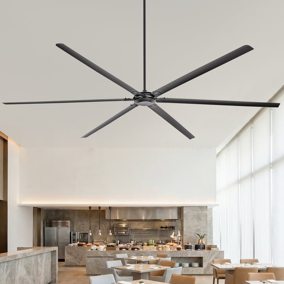 Parrot Uncle Industrial 120" Black Aluminum 6-Blade HVLS Ceiling Fan with Remote Control, Large Ceiling Fan without Light