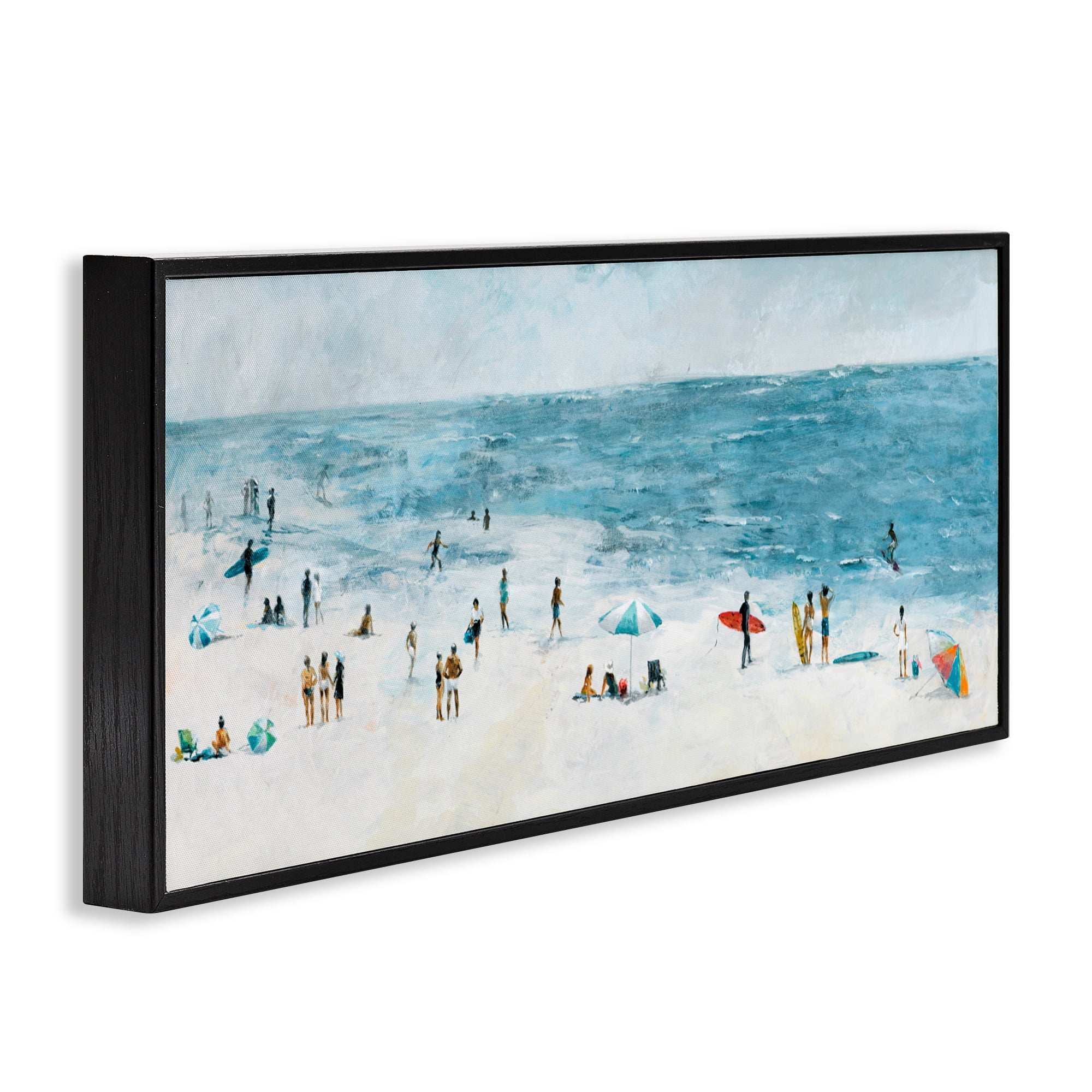 Stupell Industries Busy Beach Coastal Scene Black Framed Giclee Art, design by Lorenzo Collective