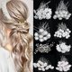 thumbnail image 1 of Peinetas de boda con diamantes de imitación y perlas de color plateado, accesorios para el cabello para mujer, adornos para el cabello, joyería, tocado nupcial, 1 of 3