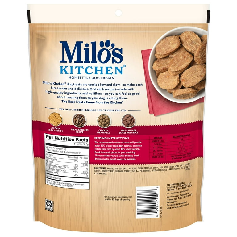 Milo's Kitchen Chicken & Apple Sausage Slices Dog Treats, 18 oz