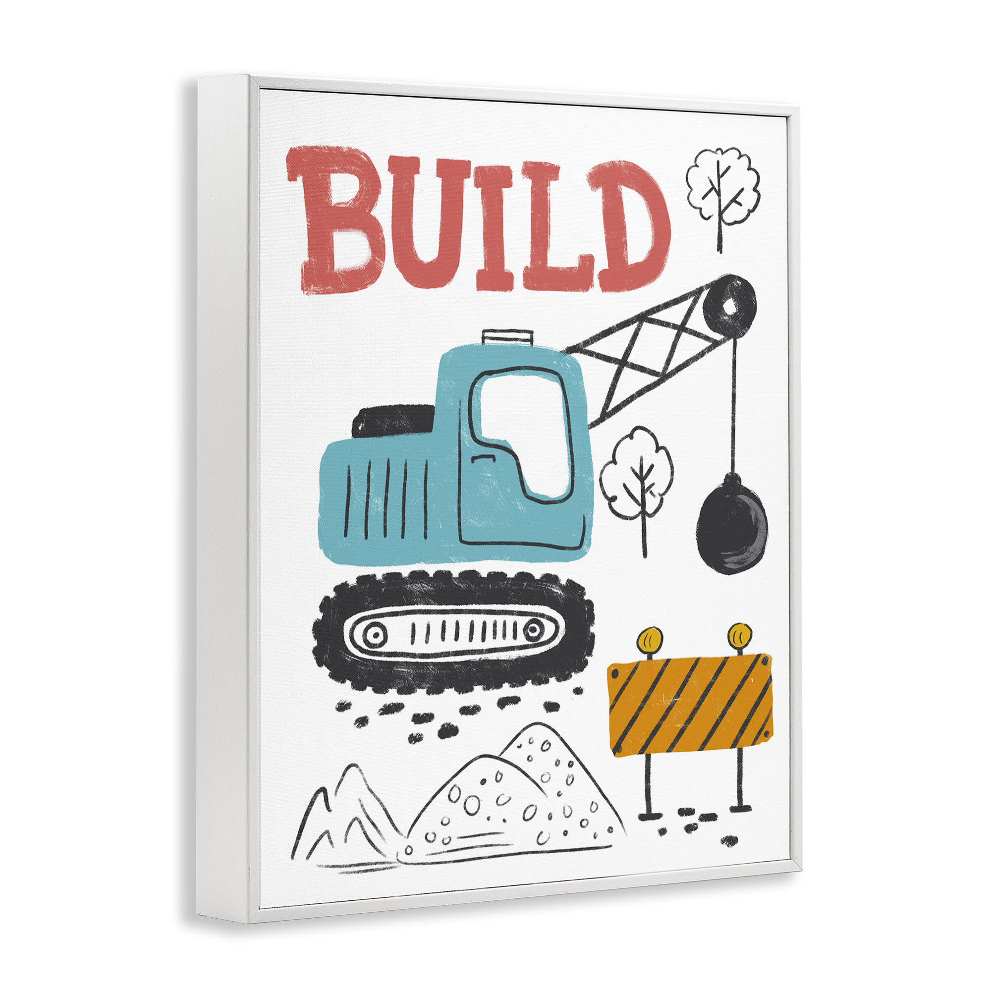 Stupell Industries Construction Build Phrase Transportation Painting White Framed Art Print Wall Art, 24 x 30