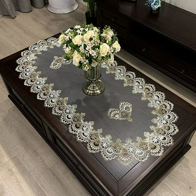 CHUANK Embroidered Lace Table Runner Coffee Table Runner Placemat Nightstand Dresser Scarf Table Centerpiece Doily