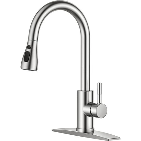 Kitchen Faucets with Pull Down Sprayer (3 Modes)  Brushed Nickel Kitchen Faucet Single Hole  Single Handle Kitchen Sink Faucet  High Arc 304 SUS Stainless Steel Faucet for Kitchen  Bar  RV