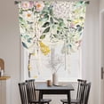 thumbnail image 4 of Floral Eucalyptus Leaf Tie Up Curtain 63 Inches Long, Vintage Pink Flower Leaves Plant Linen Texture Balloon Style Kitchen Window Curtain Over Sink, Small Window Rod Pocket Curtain 42"x63", 4 of 9