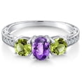 thumbnail image 3 of Gem Stone King Oval Checkerboard Purple Amethyst Green Peridot 2.00 Ct 925 Sterling Silver Ring (Size 9), 3 of 6