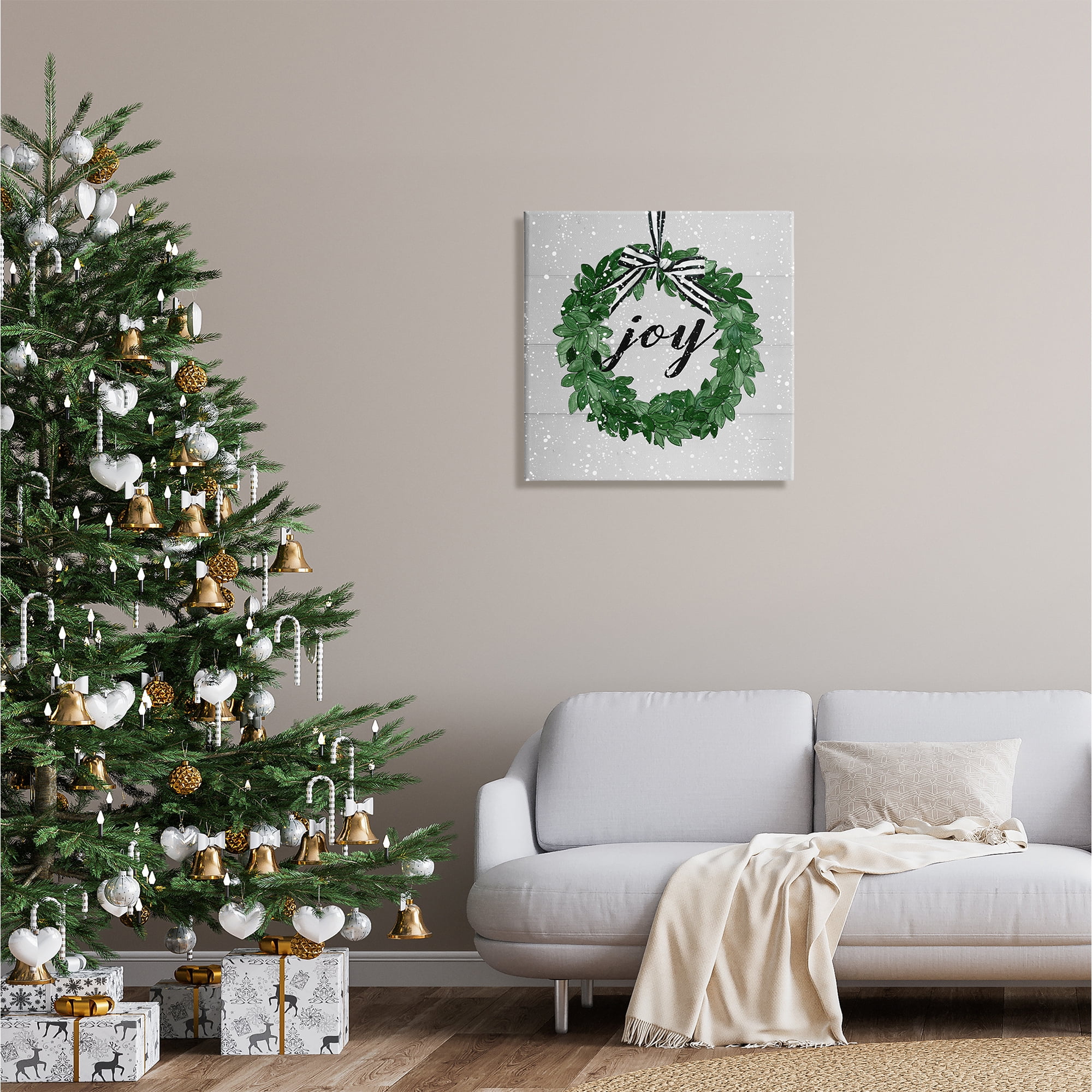 Stupell Industries Joy Wreath with Snow Holiday Painting Gallery Wrapped Canvas Print Wall Art, 24 x 24