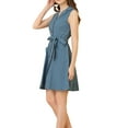 thumbnail image 4 of Allegra K Women's Casual Lapel V Neck Belted Fit and Flare Sleeveless Shirt Dress, 4 of 6