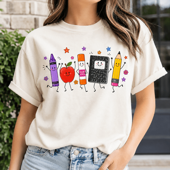 Back To School Shirt, Cute School Supplies Graphic Tee, Teacher Classroom Shirt, First Day Of School Outfit, Apple Pencil School Staff Gift