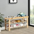 thumbnail image 2 of Zimtown 36" 3 Tier Solid Bamboo Shoe Bench Storage Racks Seat Organizer for Entryway Hallway Kids, Natural, 2 of 8