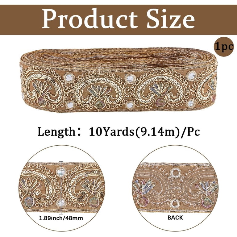 10 Yards 2 Inch Brown Jacquard Ribbon Sequin Bead Flower  display picture 3