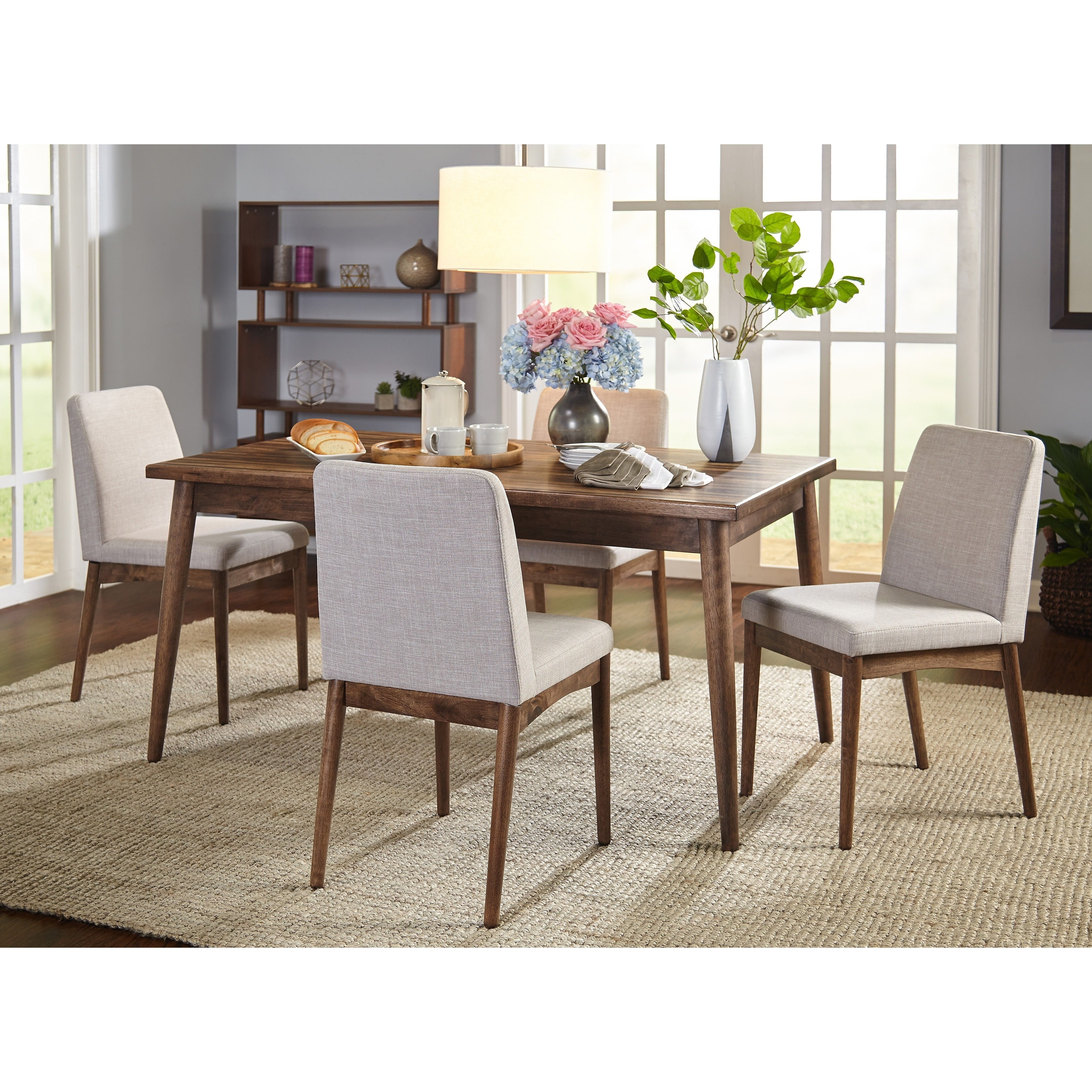 TMS Element 5-Piece Indoor Dining Set, Includes Table and Chairs, Walnut/Gray