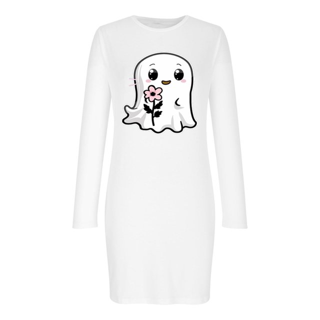 RKSTN Robes pour Femmes à Capuche Manches Longues Imprimé Halloween Robe Mini Robe Ample