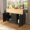 thumbnail image 3 of DEALTOPS 55.7" Large Kitchen Island with 2 Drop Leaf, 3 Drawers, Rolling Kitchen Cart on 5 Wheels with Power Outlet, Folding Storage Dining Table with Spice & Towel Rack for Kitchen-Black, 3 of 12