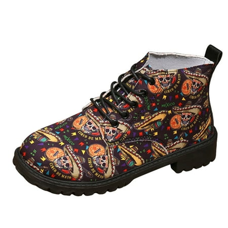 DVKOVI Womens Shoes Casual Short Cowgirl Boots Women Pumpkin Print Casual Women Ankle Boots Soft Insole Warm Breathable Lining for Ladies Fall Winter Black 38