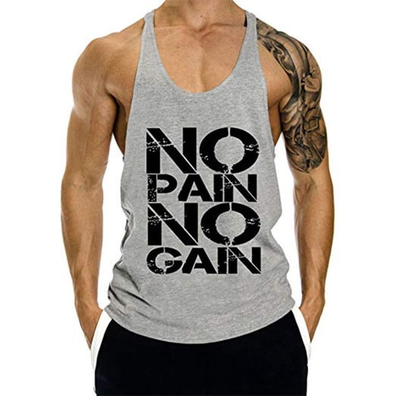 Nmnitkp Tank Tops Men Cotton Racerback Tank Top - "No Pain No Gain" Graphic Sleeveless Vest, Solid-Color Comfortable Shirt for Gym Workouts & Casual Wear Sleeveless Shirts for Men Gray,S