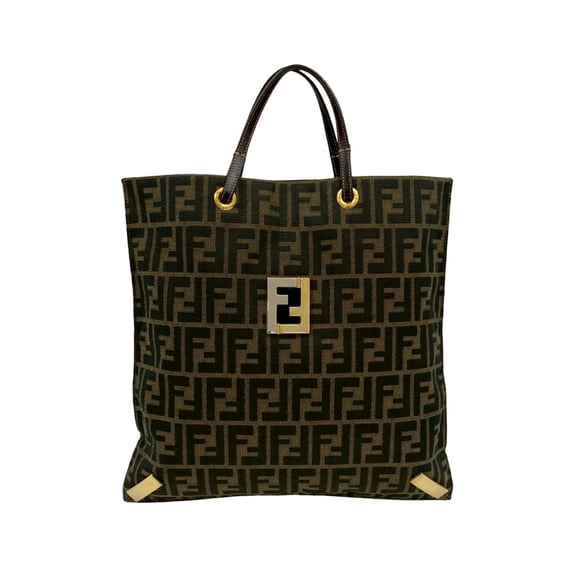 Pre-Owned FENDI Zucca FF all-over print logo hardware canvas and leather tote bag,... (Good)
