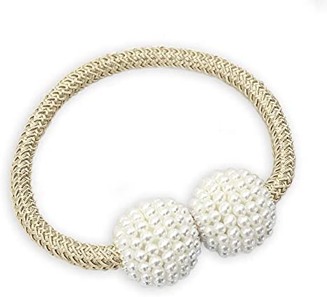 4 Attaches Magnétiques Pour Rideaux Avec Perles - Sangles Tissées 49 Cm - Aimants Puissants, Sans Perçage - Pour Salon, Chambre, Bureau - 8