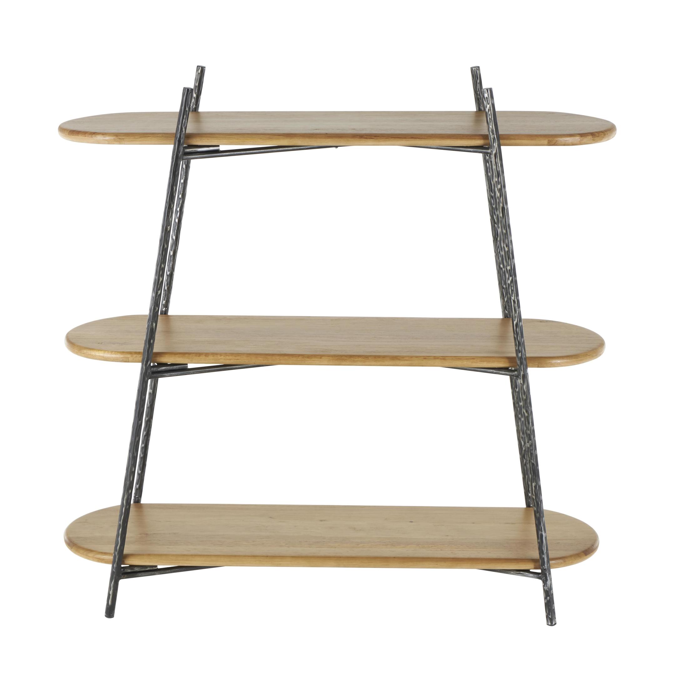 DecMode 43" x 42" Brown Wood Oval Shaped 3-Tier Shelving Unit with Black Metal Frame, 1-Piece