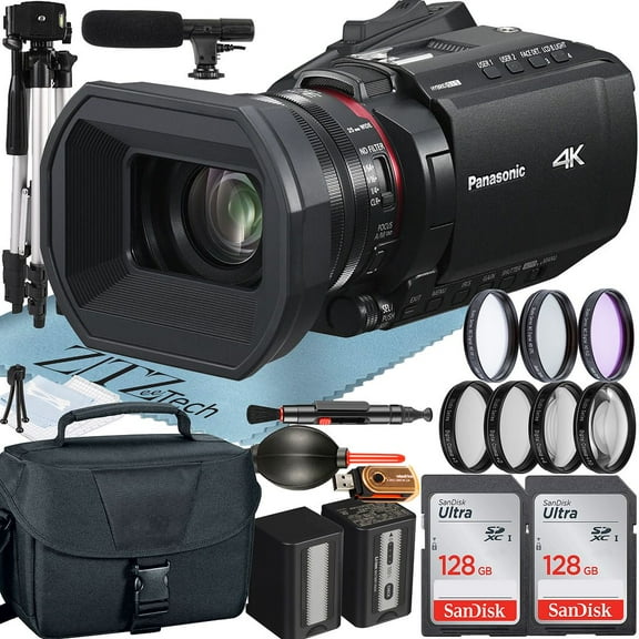 Panasonic HC-X1200 Camcorder UHD 4K with 2 Pack 128GB SanDisk Memory Card   Case   Microphone   Filter Kit   ZeeTech Accessory Bundle